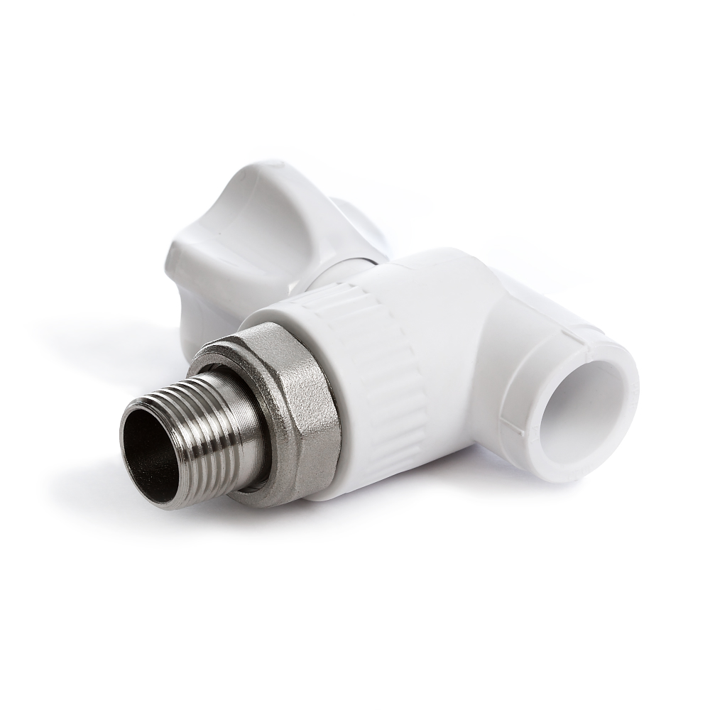 Радиаторный шаровой кран Fusitek угловой со сгоном Белый