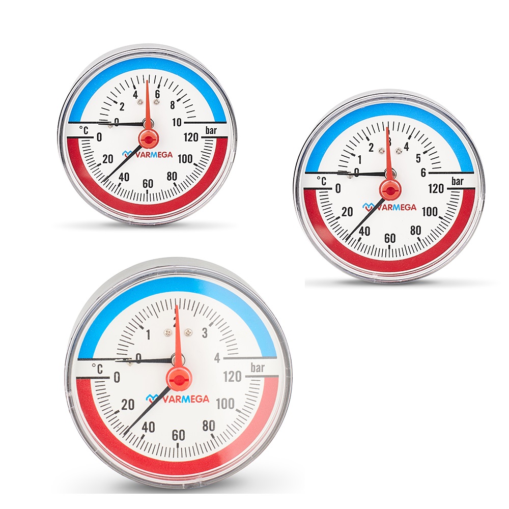 Термоманометр аксиальныи Varmega НР с отсекающим клапаном
